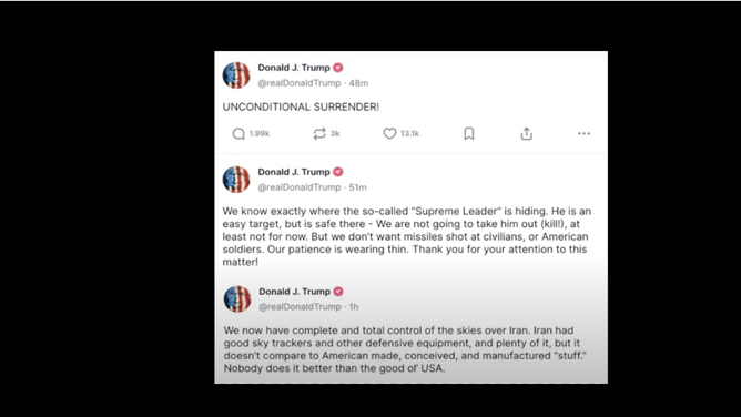 President Donald Trump says he won't kill Iran's leader.....for now. (Credit: Donald Trump/Truth Social)